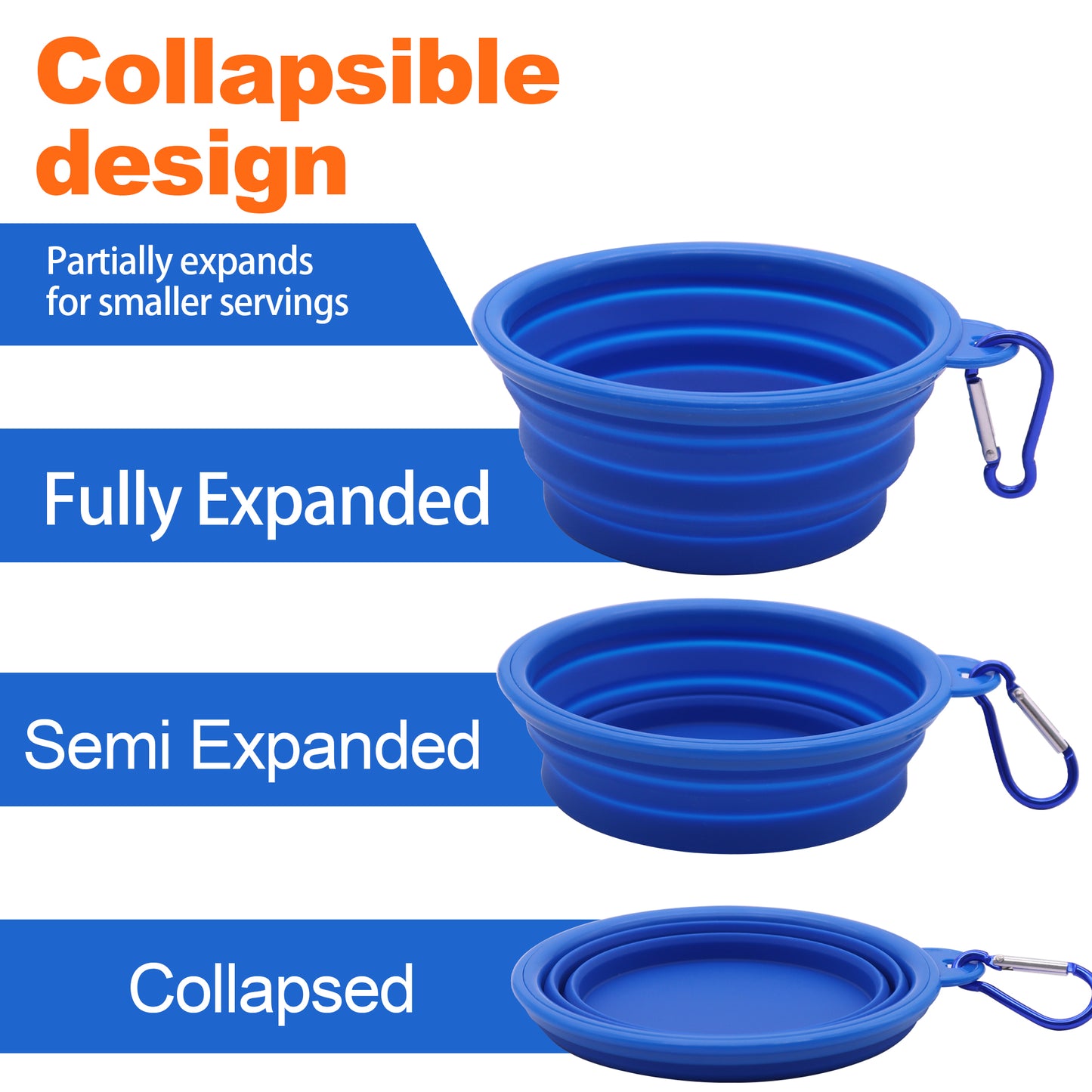 Royal Pets USA Collapsible Dog Travel Bowls, Portable Water Bowl for Dogs or Cats Pet Foldable Feeding Water or Treat for Traveling, Walking & Camping with Carabiner, BPA Free 650ml