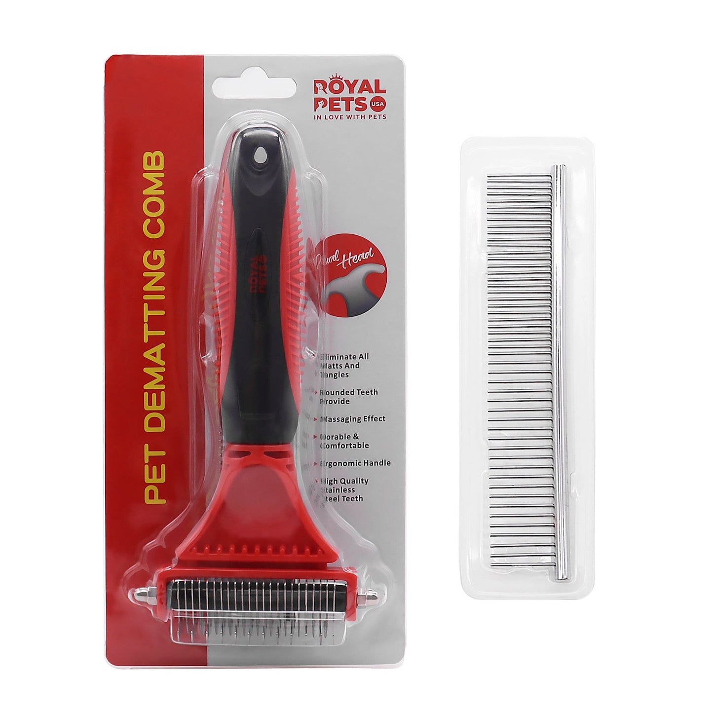 Royal Pets USA Grooming Tool - Professional Double-Sided Undercoat Rake & Extra Wide Grooming Comb, Dual Pack For Dogs & Cats for Shedding Detangling Matted and Knotted Undercoat Hair (Small)