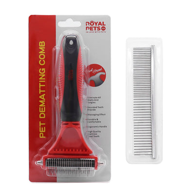 Royal Pets USA Grooming Tool - Professional Double-Sided Undercoat Rake & Extra Wide Grooming Comb, Dual Pack For Dogs & Cats for Shedding Detangling Matted and Knotted Undercoat Hair (Small)