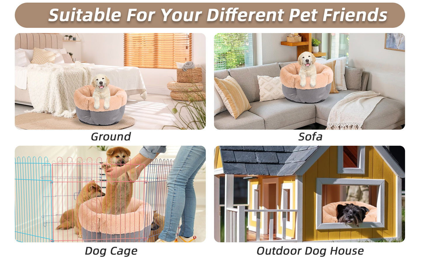 Royal Pets USA Premium and Comfortable Plush Bed for Dogs & Cats with Cushion for Small and Medium Size Dog and Cat with Non-Slip Bottom. (Solid, Large)