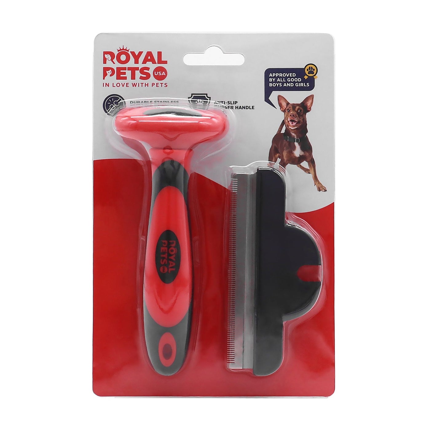 Royal Pets USA Professional Deshedding Brush 83 Teeths for Dogs and Cats with Short or Long Hair Effectively Removes Dead Hair and Untangles Up To 95%. Detachable Head for Easy Cleaning. (Slim Handle)