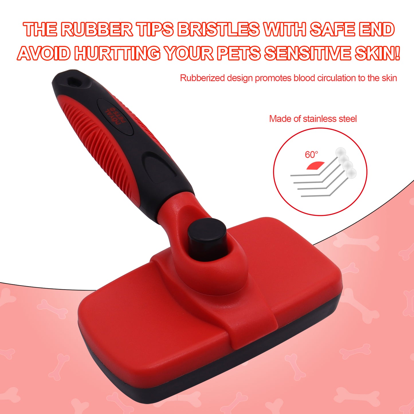 Royal Pets USA Self Cleaning Slicker Pet Brush Grooming and Shedding, Bent Ball Head SS Needles for all Size Dog or Cat - Gently Remove Loose Tangling knot Undercoat Fur Mats -Short to Long Hair.