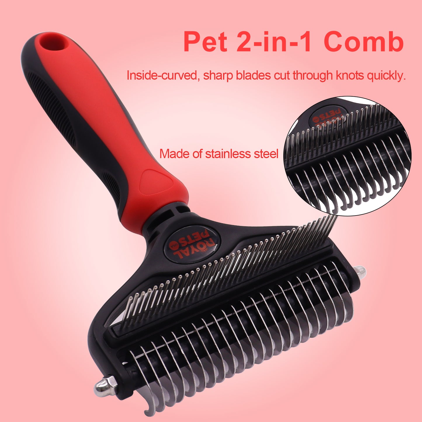 Royal Pets USA Pet Grooming Brush 2-in-1 Dematting & Comb Set Undercoat Rake for Dogs and Cats, New Design, Life-Time Guarantee, Extra Wide Dog & Cats Grooming Brush for Small to Large Breed (Large)