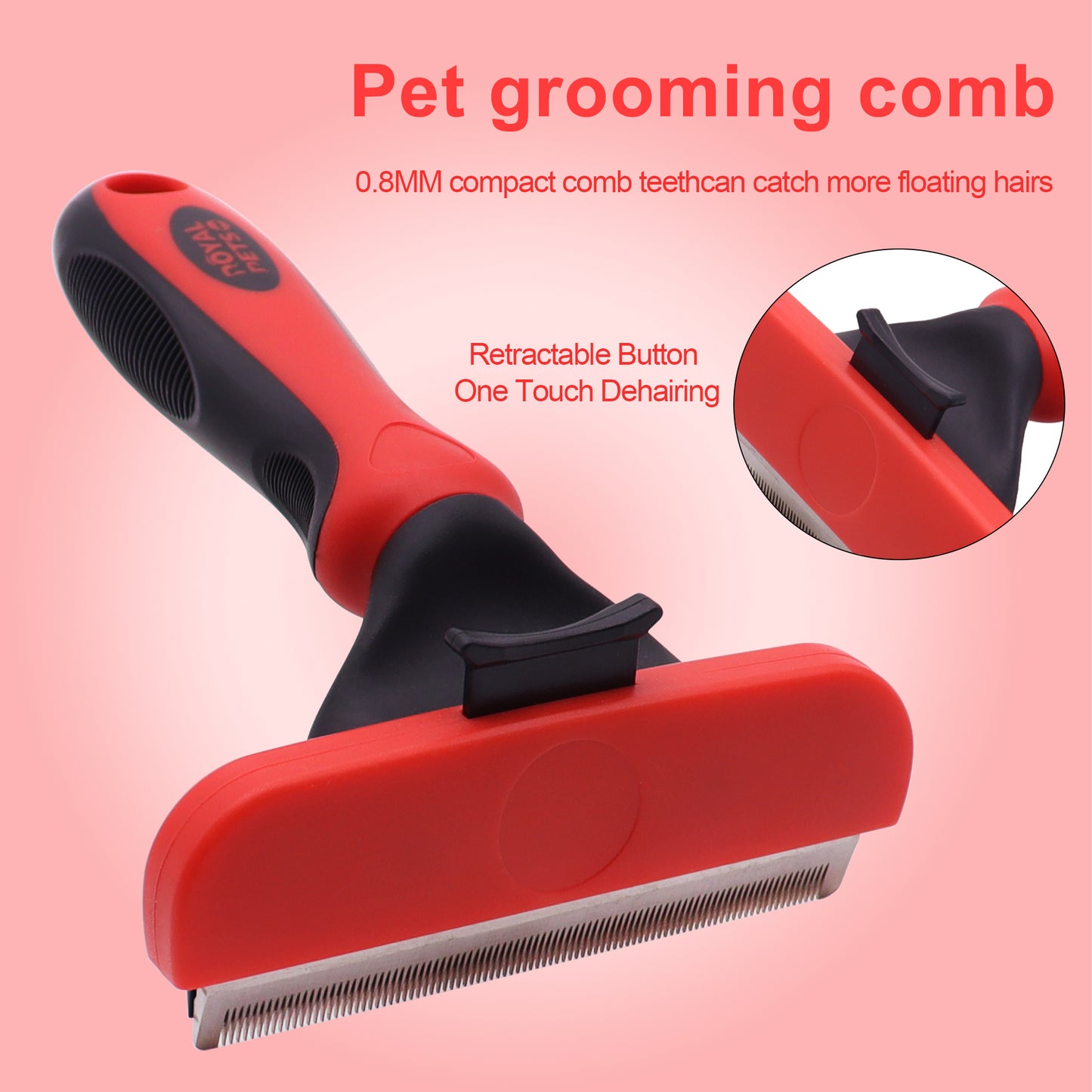 Royal Pets Easy Cleaning Pet Deshedding Rake Red