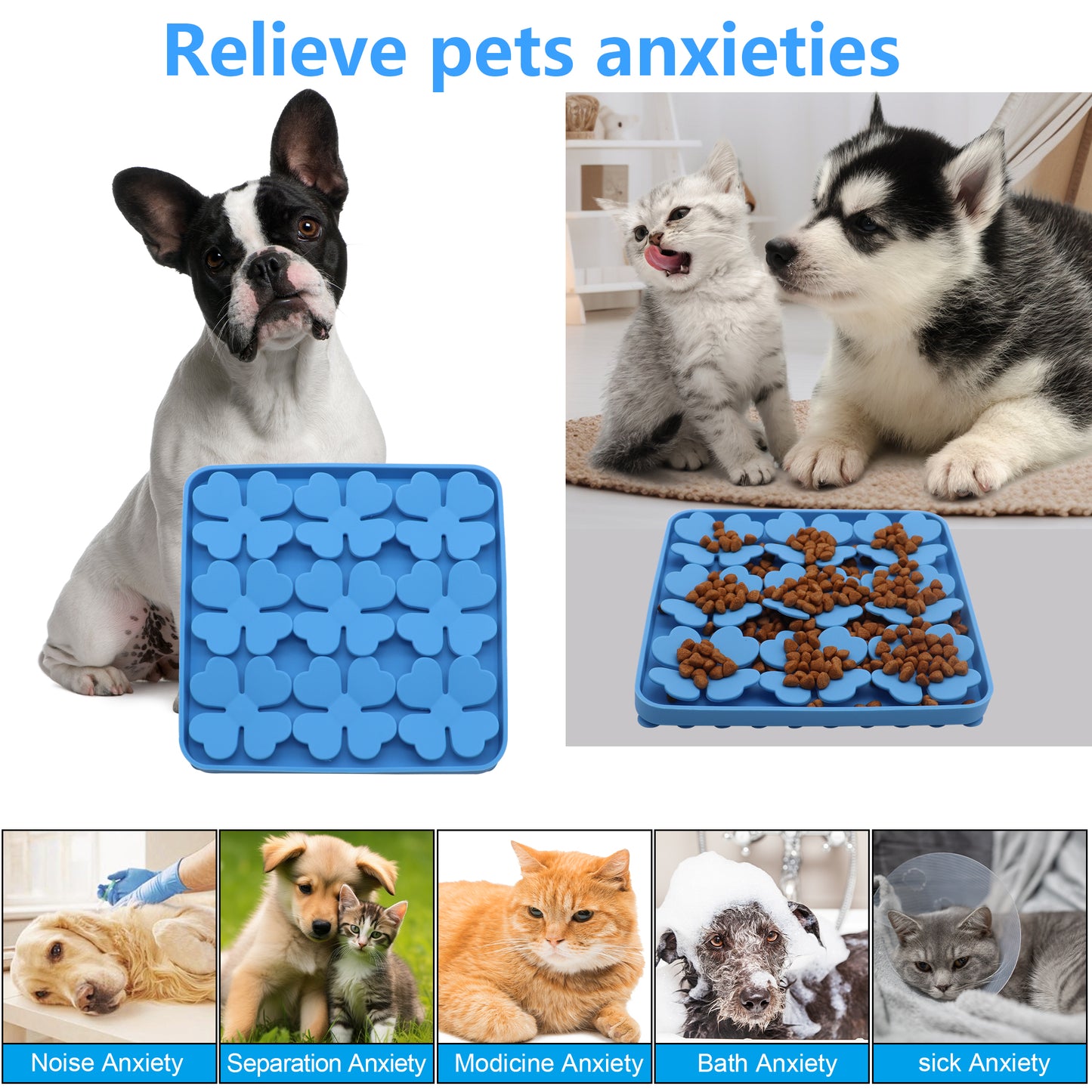 Royal Pets Silicone Pet Square Shaped Slow Feeding Lick Mat, Blue