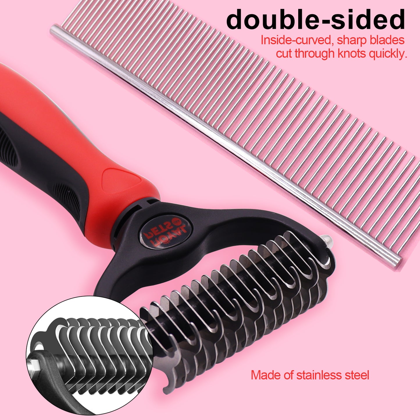 Royal Pets USA Grooming Tool - Professional Double-Sided Undercoat Rake & Extra Wide Grooming Comb, Dual Pack For Dogs & Cats for Shedding Detangling Matted and Knotted Undercoat Hair (Large)