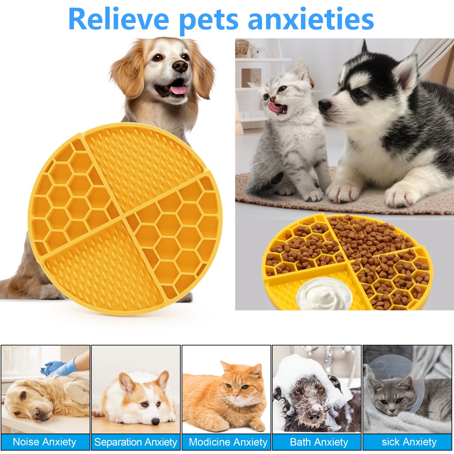 Royal Pets 2-in-1 Silicon Pet Lick Mat with Suction Yellow - Food Grade Safety