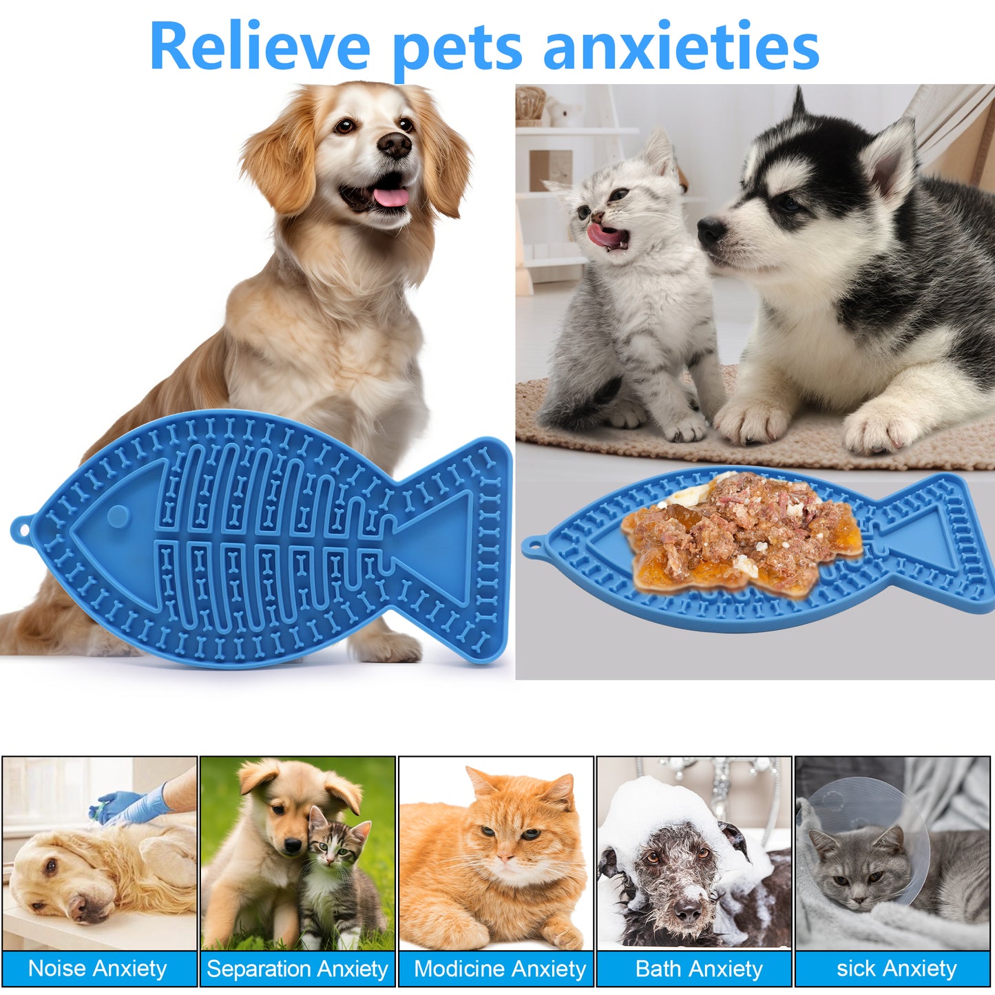 Royal Pets USA Pack Fish Shape Blue Lick Mat for Dog & Cat Slow Feeder ; Perfect for Food, Treats, Yogurt, or Peanut Butter, Alternative to a Slow Feed Dog Normal Mat.