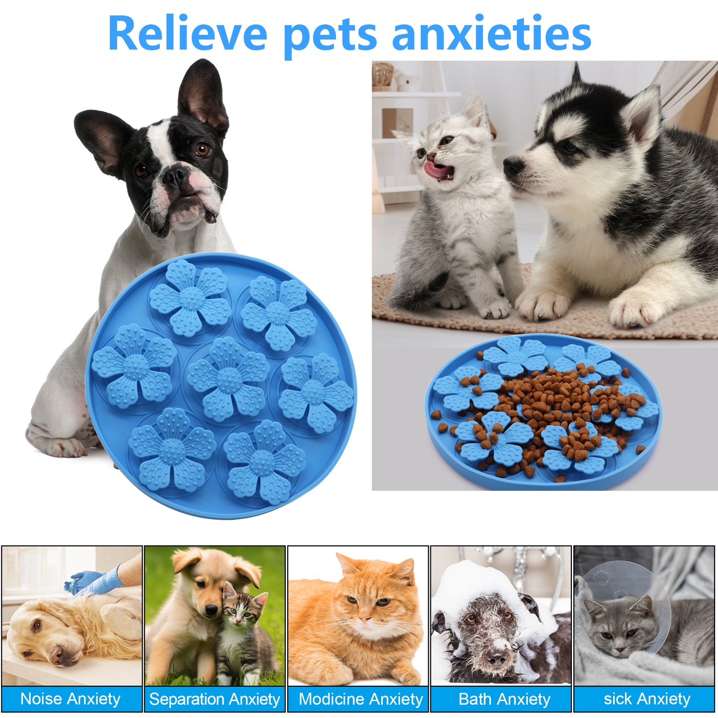Royal Pets Silicone Pet Slow Feeding Lick Mat Round Blue- Food Grade Safety