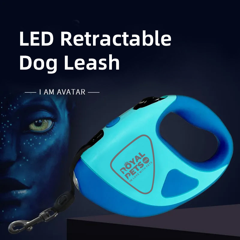 Royal Pets USA Retractable Dog Leash with Strong LED Flash-Light, Anti-Lock Mechanism, Tangle Free, Anti-Slip Comfort Grip, Dog Safety Walking Leash for Small, Medium & Large Breed (Blue, 16 Ft)