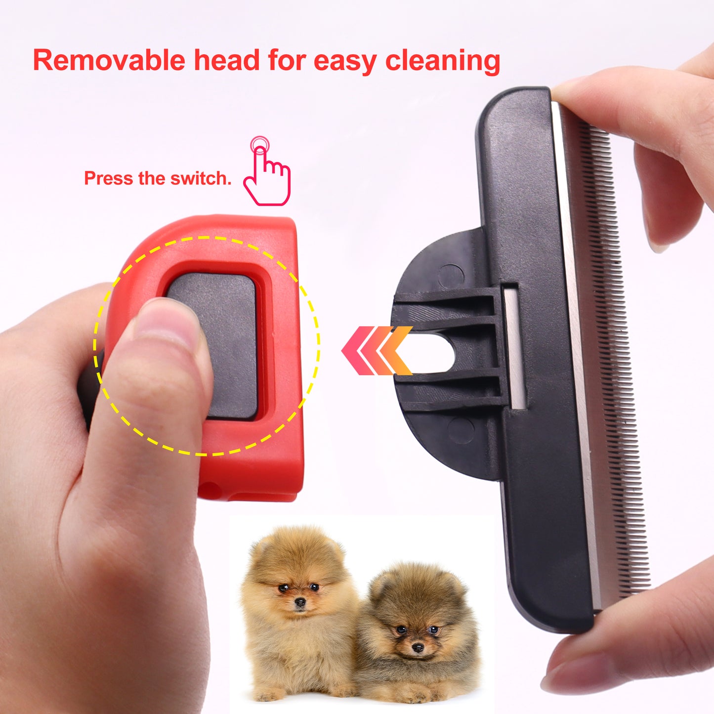Royal Pets USA Professional Deshedding Brush 83 Teeths for Dogs and Cats with Short or Long Hair Effectively Removes Dead Hair and Untangles Up To 95%. Detachable Head for Easy Cleaning. (Slim Handle)