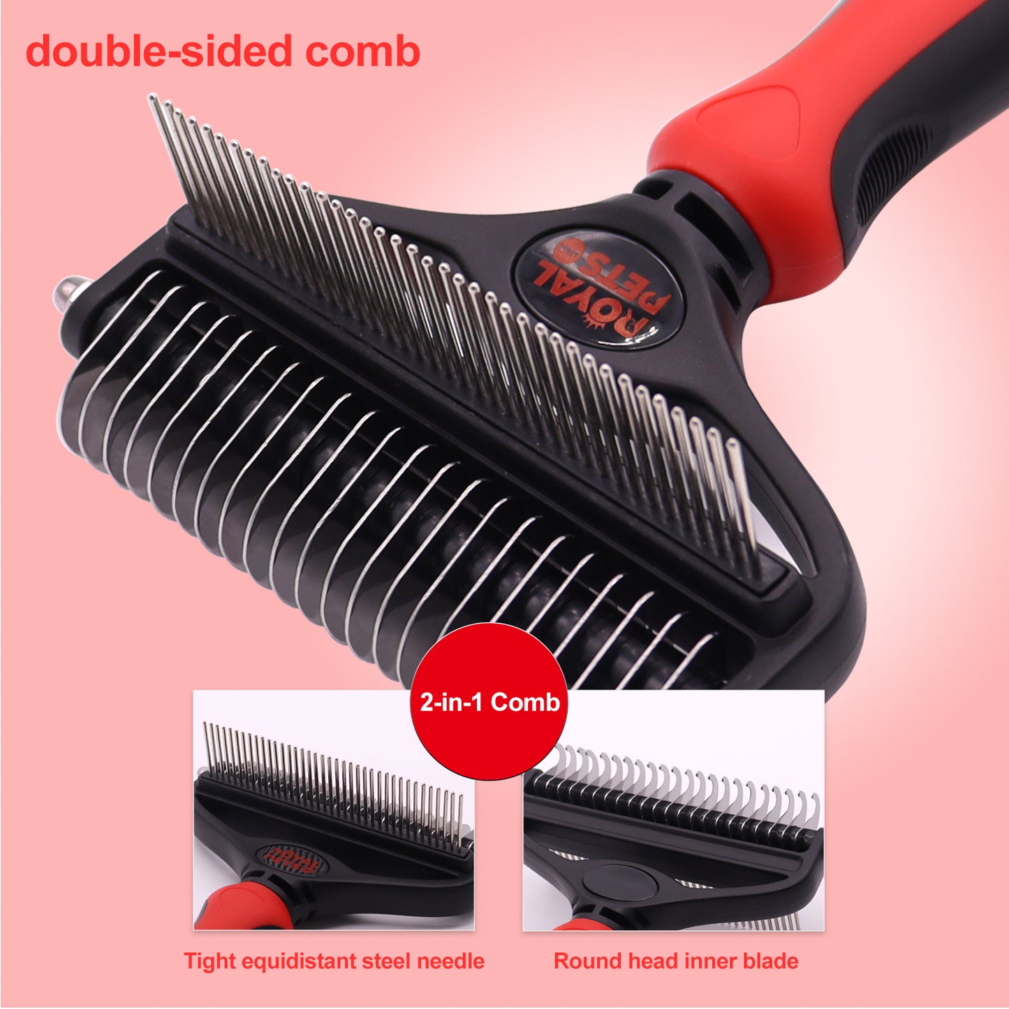 Royal Pets USA Pet Grooming Brush 2-in-1 Dematting & Comb Set Undercoat Rake for Dogs and Cats, New Design, Life-Time Guarantee, Extra Wide Dog & Cats Grooming Brush for Small to Large Breed (Large)