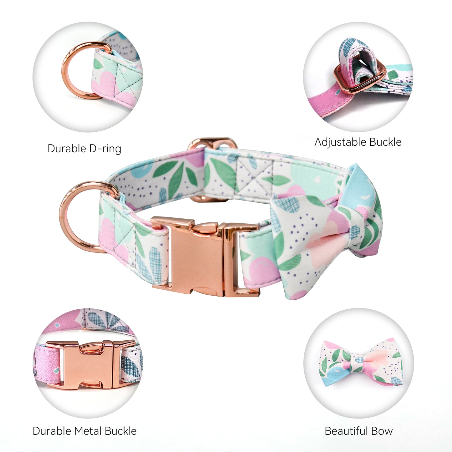 Royal Pets Dog Printed Collar Metal Buckle With Stylish Bow Tie Fashionable - Heavy Duty