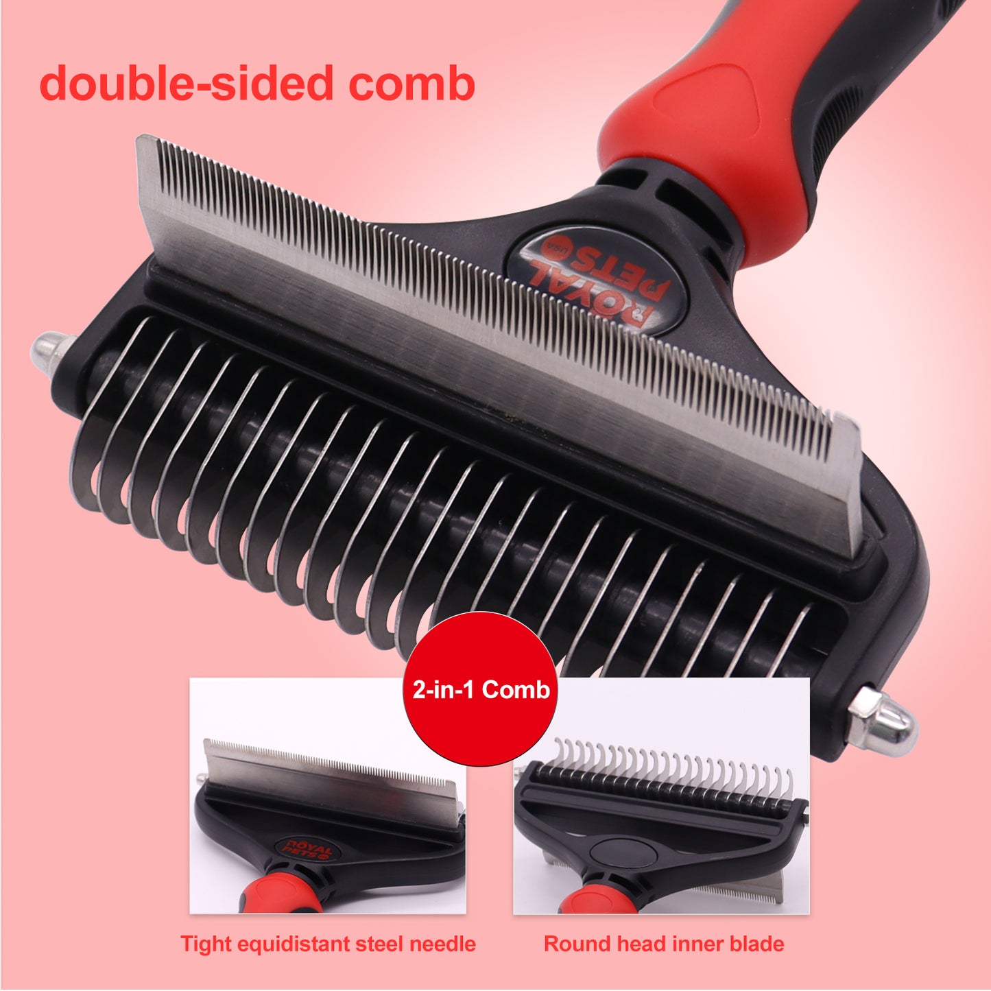 Royal Pets Dual Sided Dematting DeShedding Undercoat Rake Brush