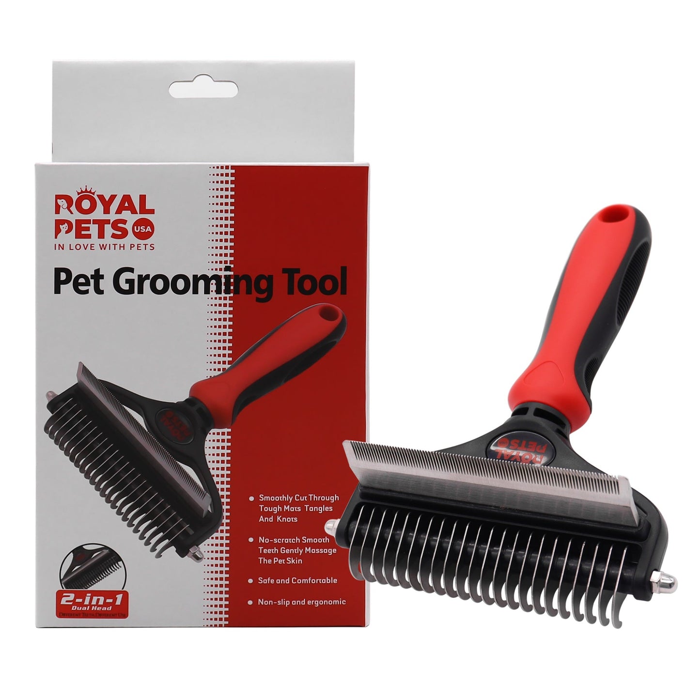 Royal Pets Dual Sided Dematting DeShedding Undercoat Rake Brush