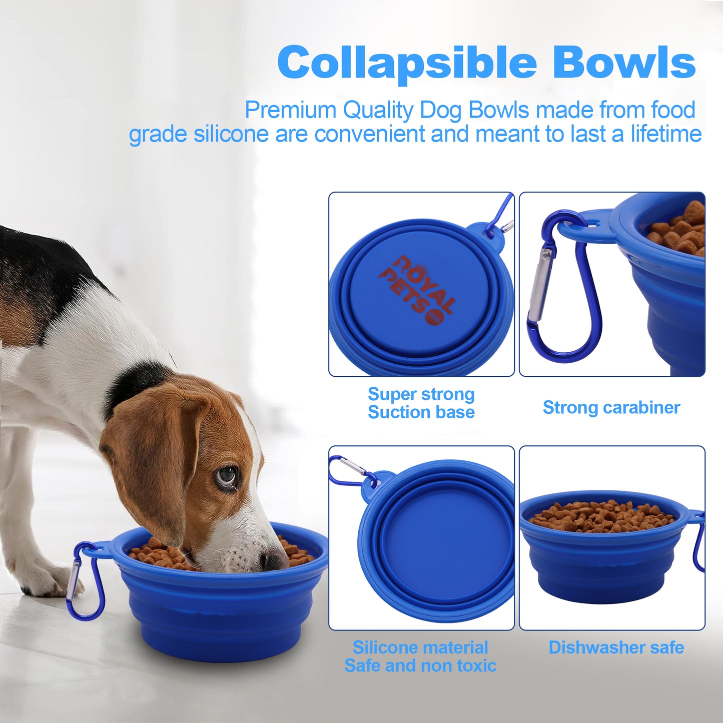 Royal Pets USA Collapsible Dog Travel Bowls, Portable Water Bowl for Dogs or Cats Pet Foldable Feeding Water or Treat for Traveling, Walking & Camping with Carabiner, BPA Free 1000ml