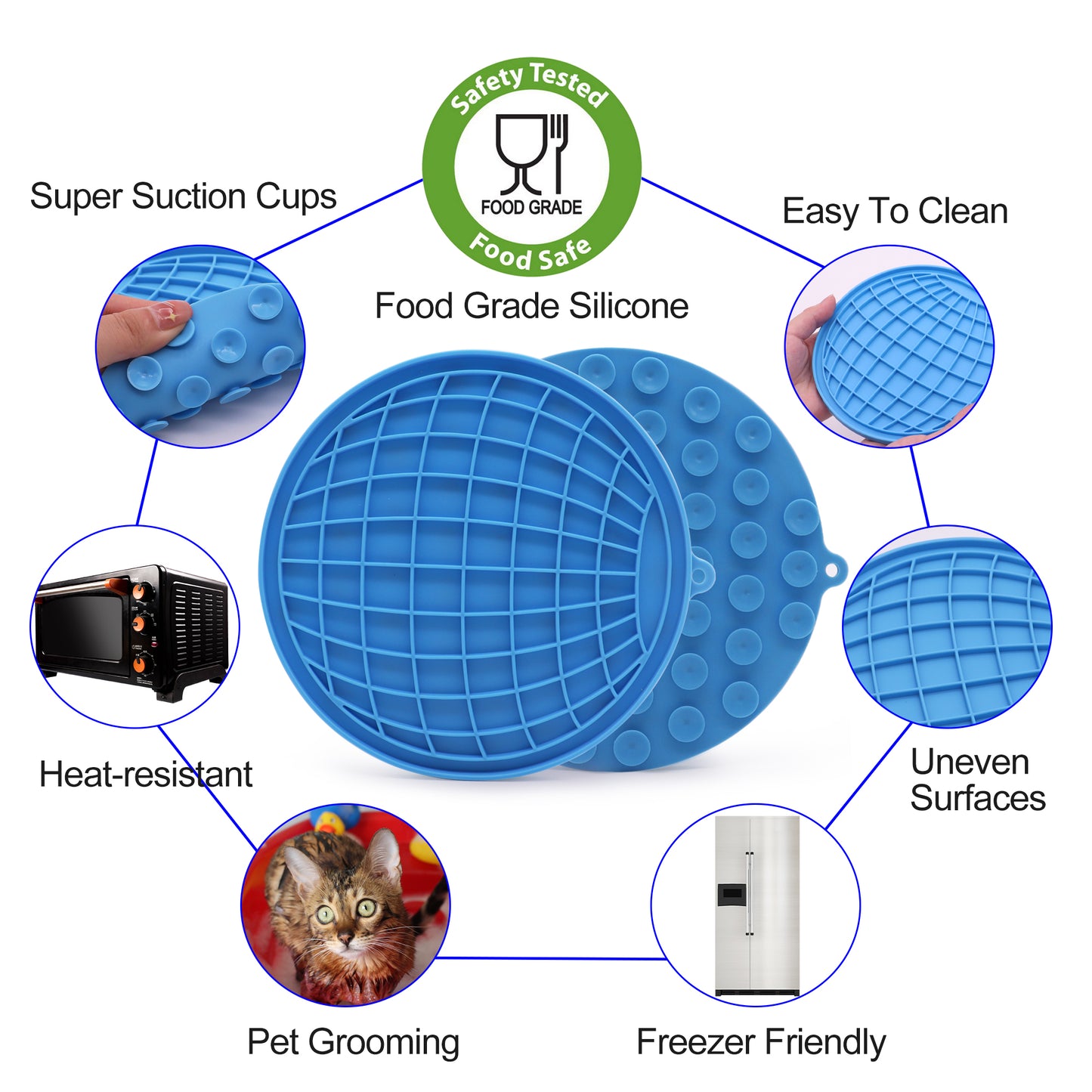 Royal Pets USA Earth Shape Blue Lick Mat for Dog & Cat Slow Feeder ; Perfect for Food, Treats, Yogurt, or Peanut Butter, Alternative to a Slow Feed Dog Normal Mat.