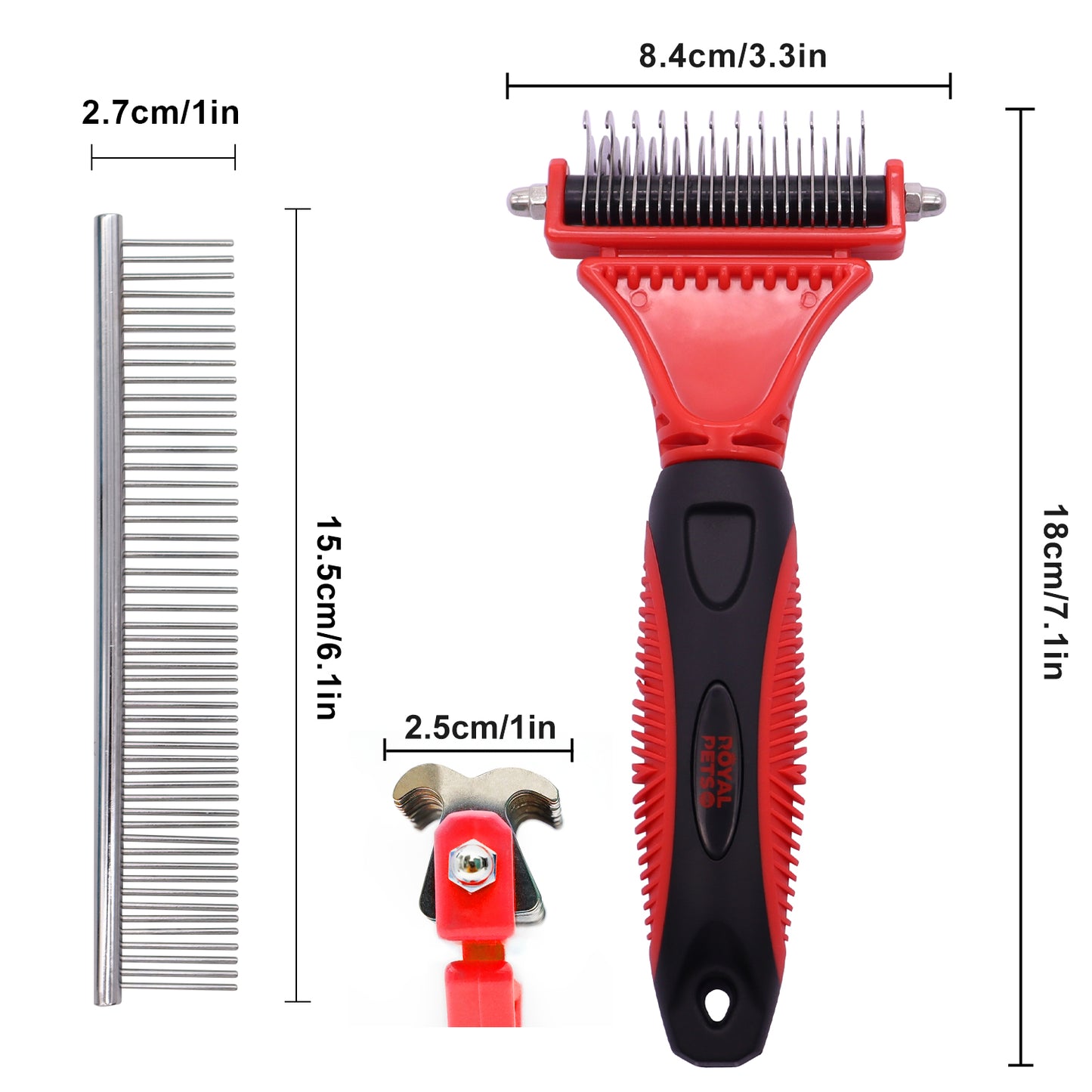 Royal Pets USA Grooming Tool - Professional Double-Sided Undercoat Rake & Extra Wide Grooming Comb, Dual Pack For Dogs & Cats for Shedding Detangling Matted and Knotted Undercoat Hair (Small)