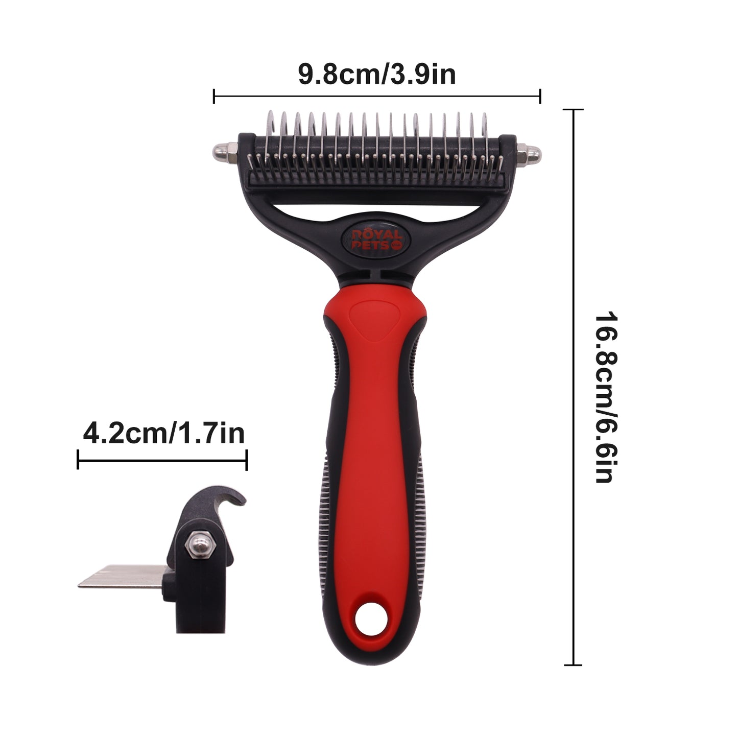 Royal Pets USA Pet Grooming Brush 2-in-1 Dematting & Comb Set Undercoat Rake for Dogs and Cats, New Design, Life-Time Guarantee, Extra Wide Dog & Cats Grooming Brush for Small to Large Breed (Small)
