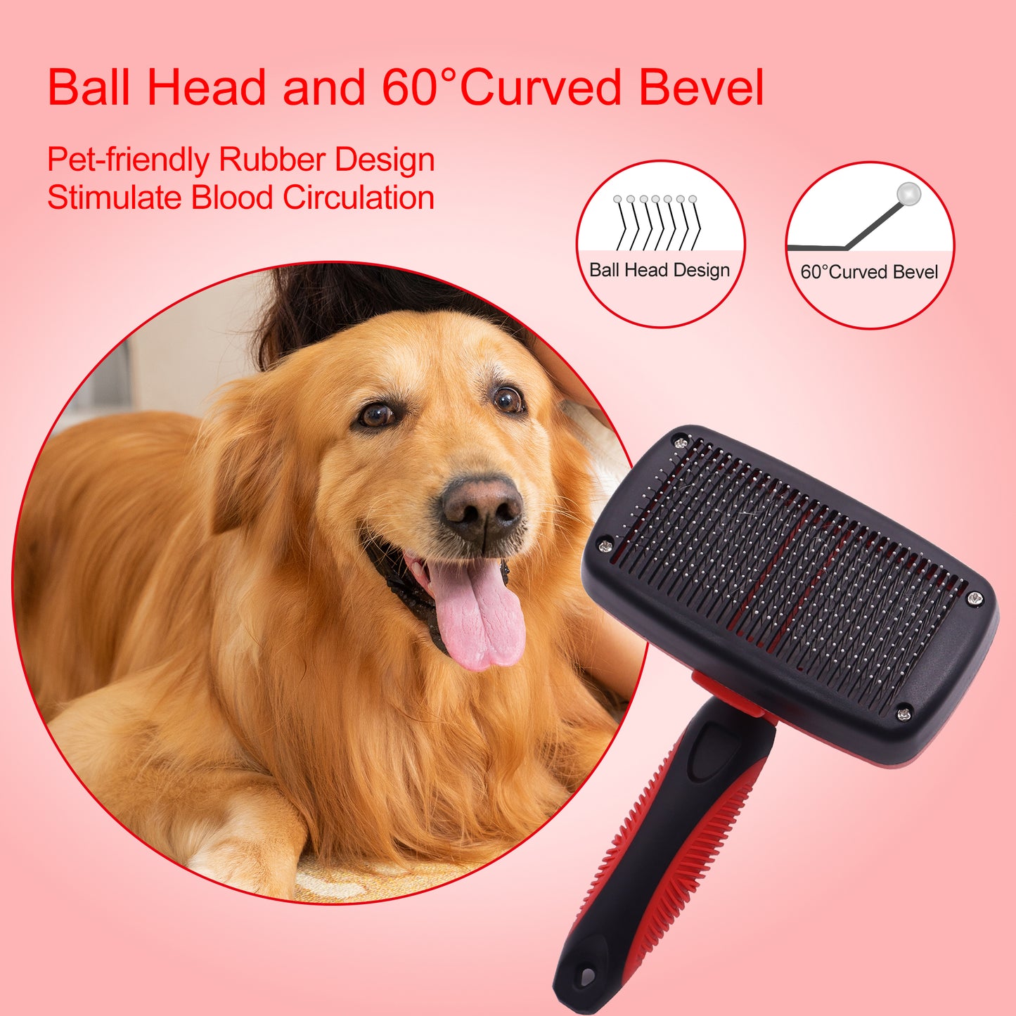 Royal Pets USA Self Cleaning Slicker Pet Brush Grooming and Shedding, Bent Ball Head SS Needles for all Size Dog or Cat - Gently Remove Loose Tangling knot Undercoat Fur Mats -Short to Long Hair.