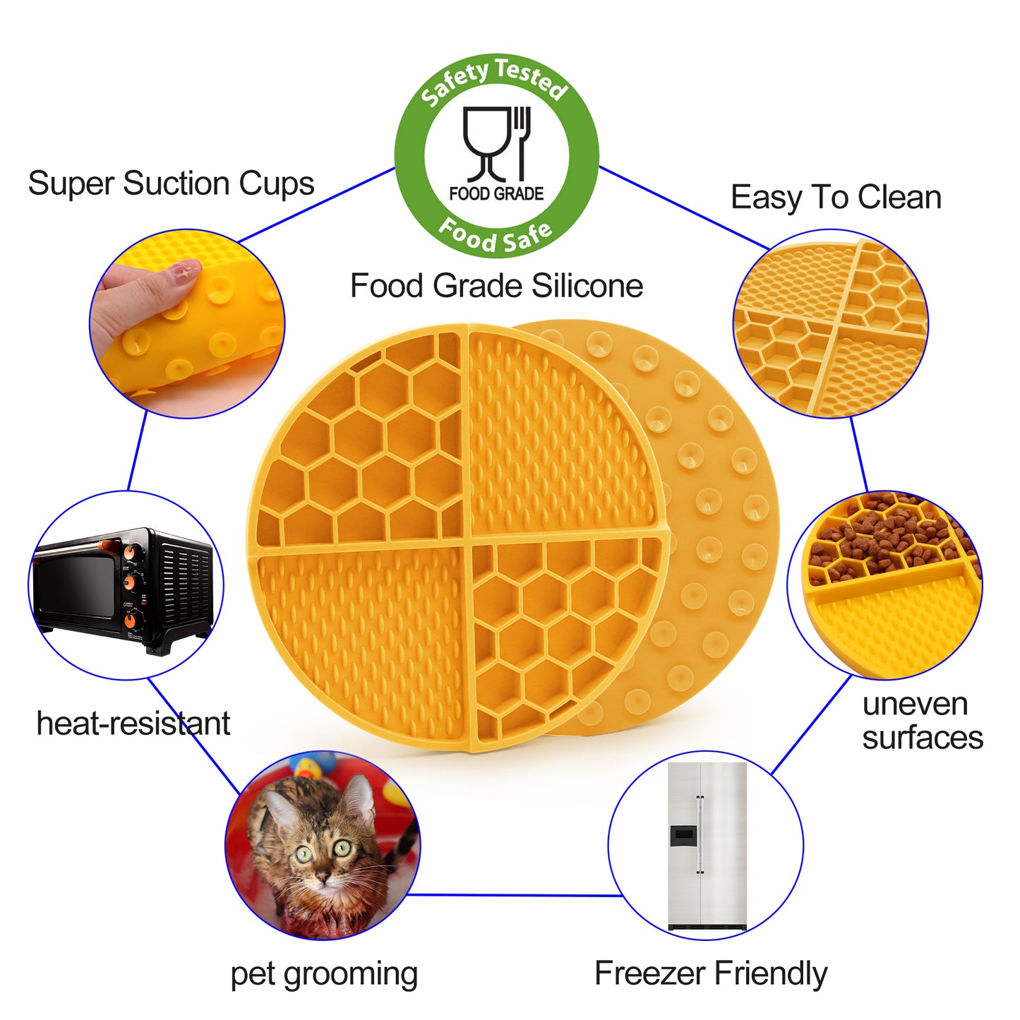 Royal Pets 2-in-1 Silicon Pet Lick Mat with Suction Yellow - Food Grade Safety