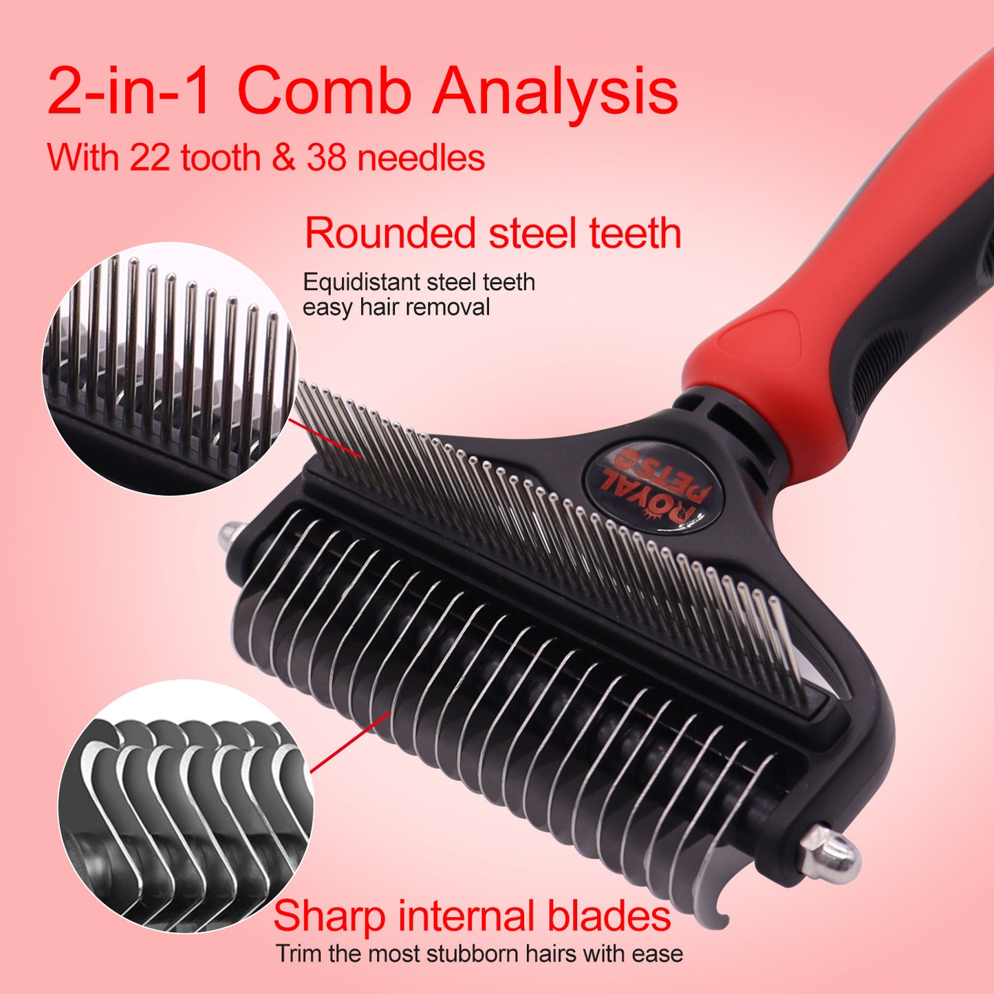 Royal Pets USA Pet Grooming Brush 2-in-1 Dematting & Comb Set Undercoat Rake for Dogs and Cats, New Design, Life-Time Guarantee, Extra Wide Dog & Cats Grooming Brush for Small to Large Breed (Large)