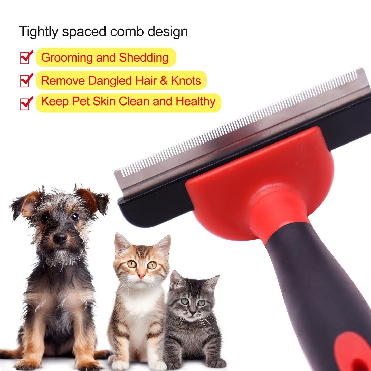 Royal Pets USA Professional Deshedding Brush 83 Teeths for Dogs and Cats with Short or Long Hair Effectively Removes Dead Hair and Untangles Up To 95%. Detachable Head for Easy Cleaning. (Slim Handle)