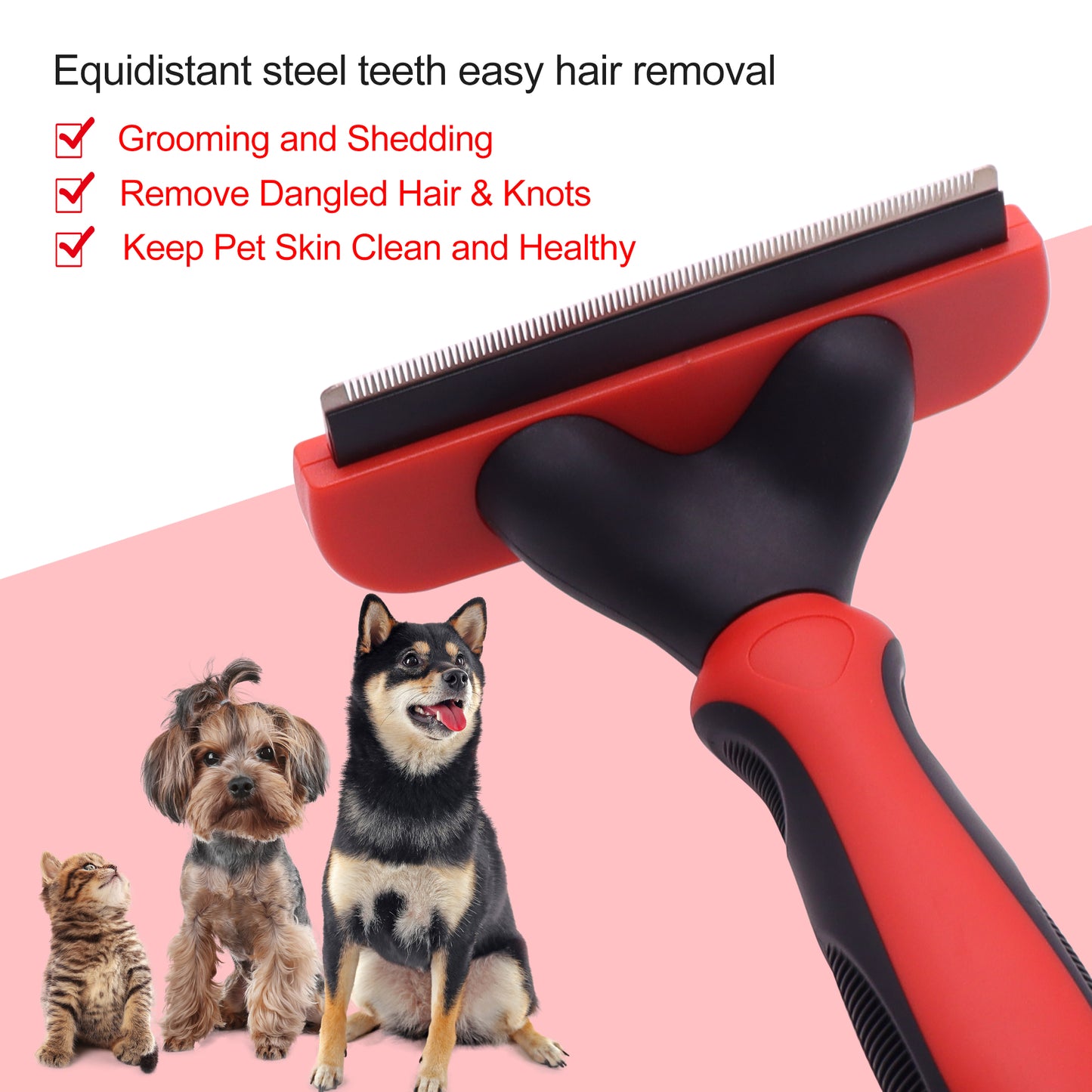 Royal Pets Easy Cleaning Pet Deshedding Rake Red