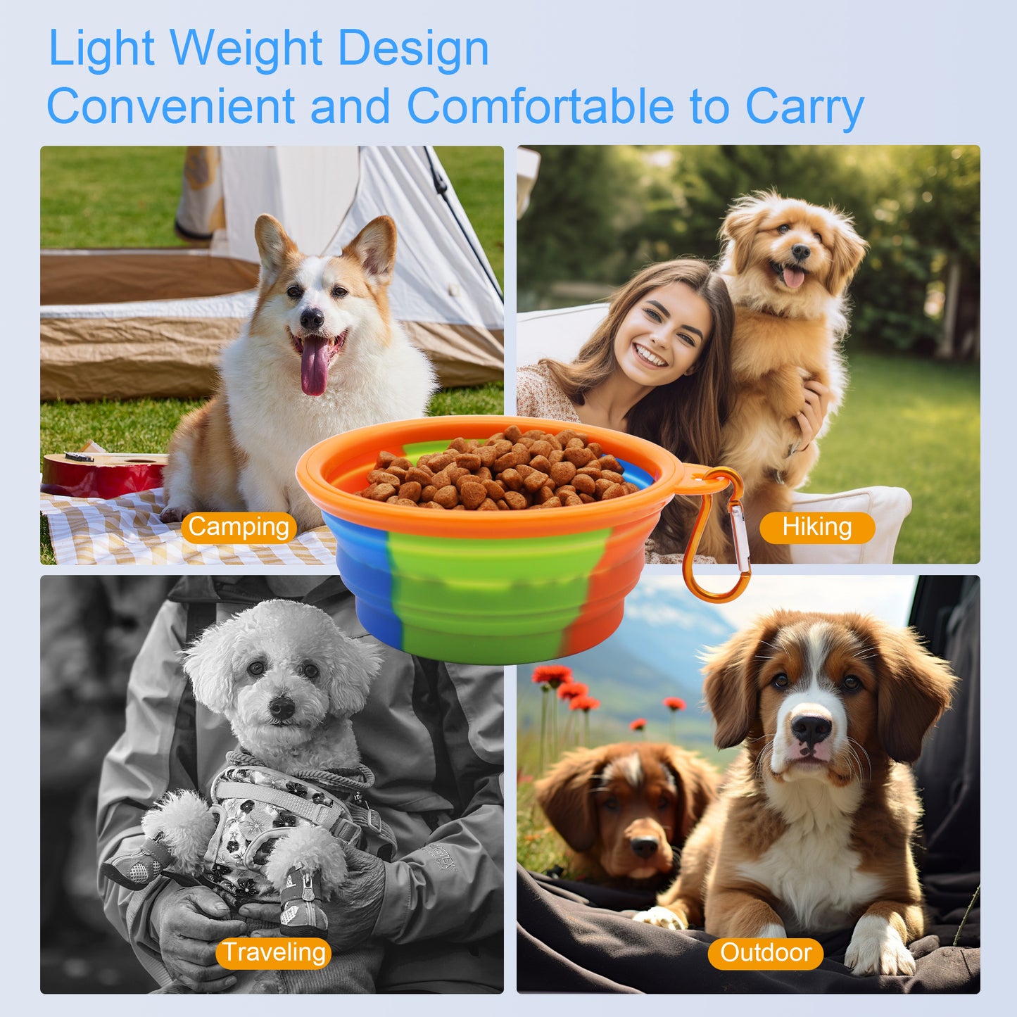 Royal Pets USA Collapsible Dog Travel Bowls, Portable Water Bowl for Dogs or Cats Pet Foldable Feeding Water or Treat for Traveling, Walking & Camping with Carabiner, BPA Free (Blue, 350ml)