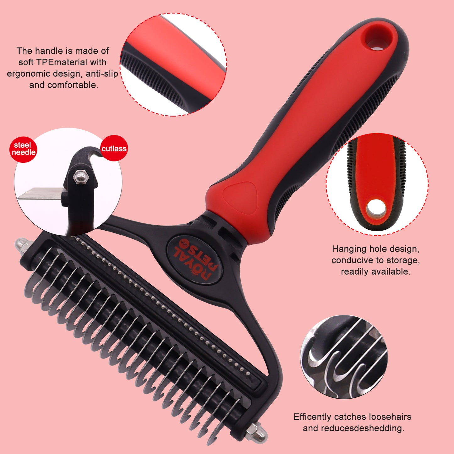 Royal Pets USA Pet Grooming Brush 2-in-1 Dematting & Comb Set Undercoat Rake for Dogs and Cats, New Design, Life-Time Guarantee, Extra Wide Dog & Cats Grooming Brush for Small to Large Breed (Large)