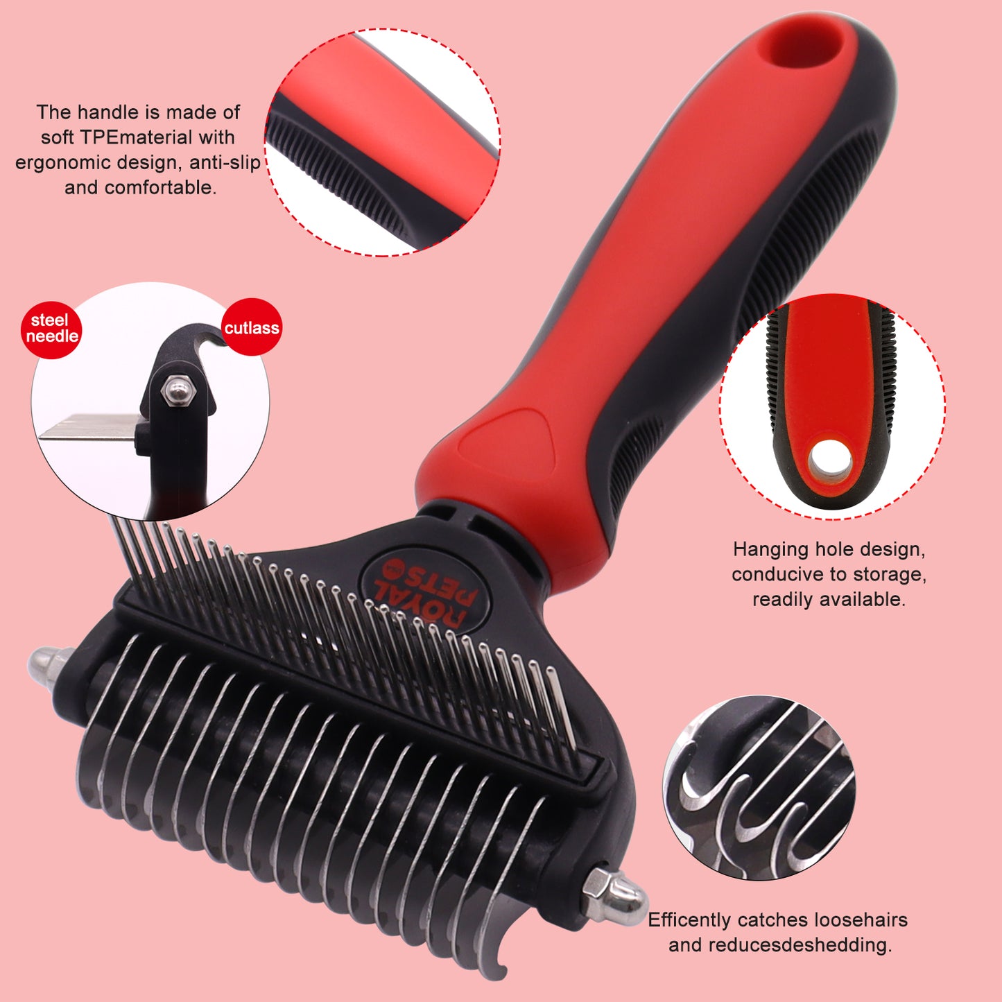 Royal Pets USA Pet Grooming Brush 2-in-1 Dematting & Comb Set Undercoat Rake for Dogs and Cats, New Design, Life-Time Guarantee, Extra Wide Dog & Cats Grooming Brush for Small to Large Breed (Small)