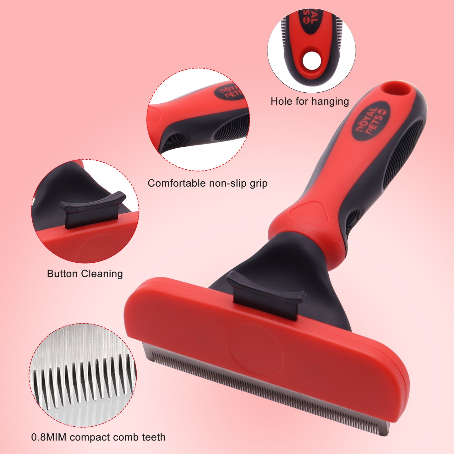 Royal Pets Easy Cleaning Pet Deshedding Rake Red