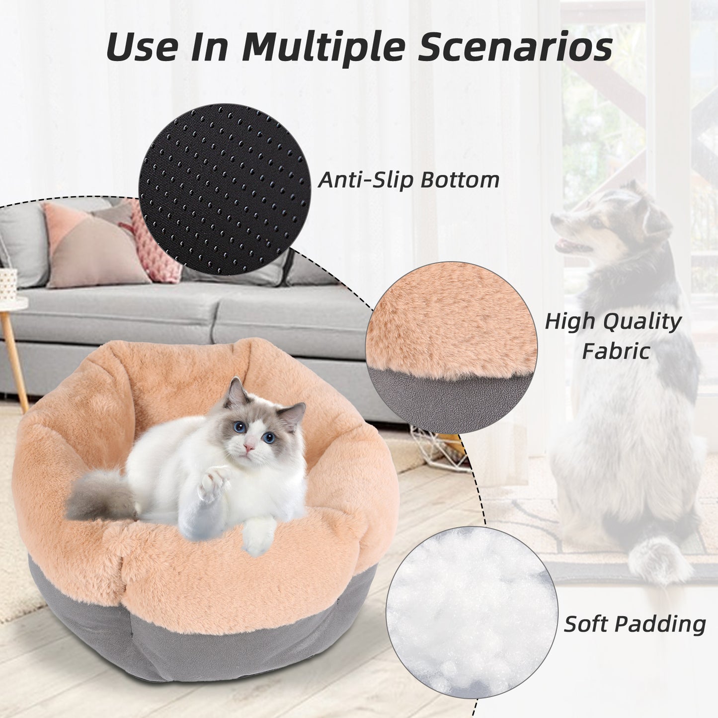 Royal Pets USA Premium and Comfortable Plush Bed for Dogs & Cats with Cushion for Small and Medium Size Dog and Cat with Non-Slip Bottom. (Solid, Large)