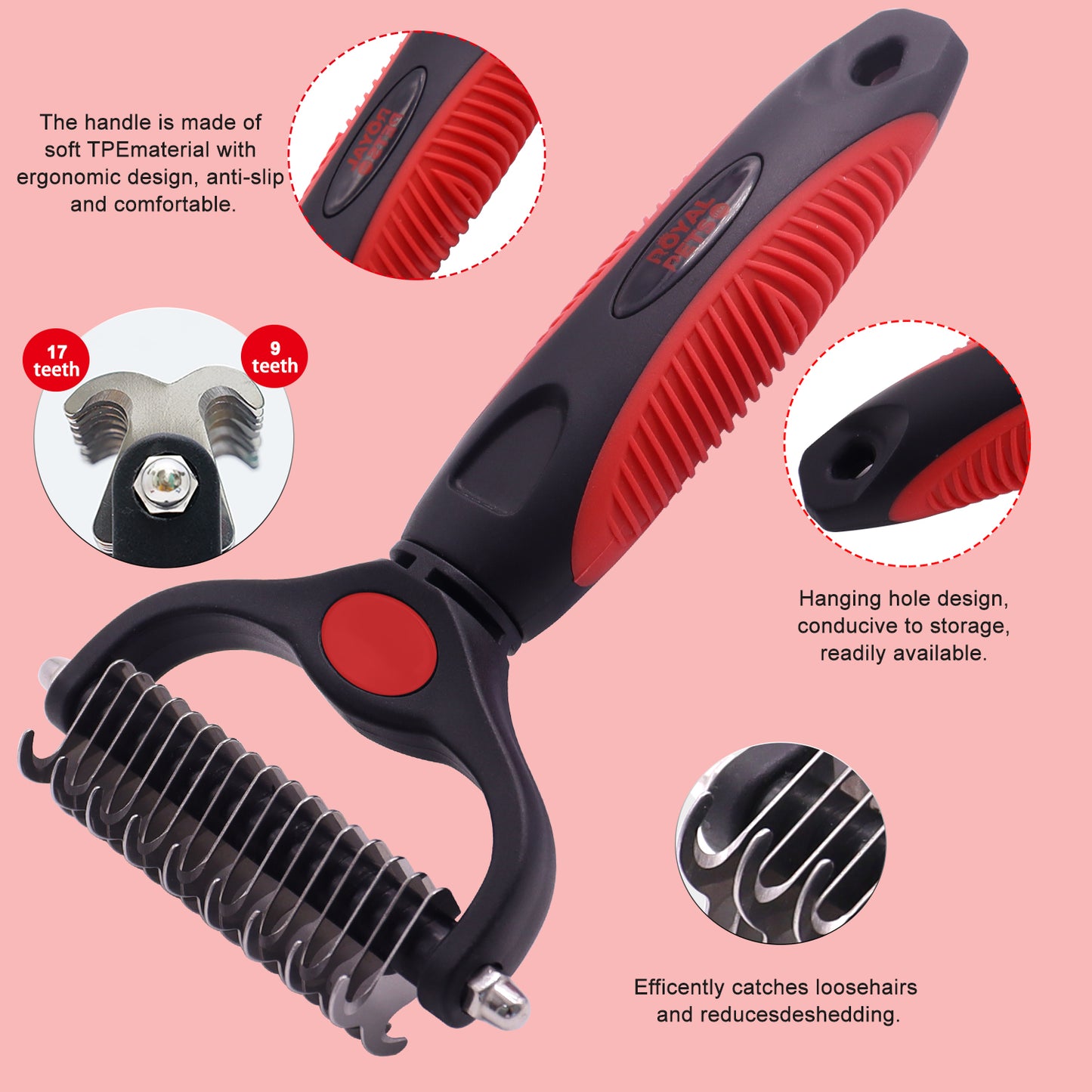 Royal Pets USA Dog Grooming Brush for Shedding 2-in1 Deshedding Tool & Undercoat Rake for Long and Short Hair Dogs with Double Coat - Dematting Comb and Pet Hair Deshedder, Life-Time Guarantee (Large)