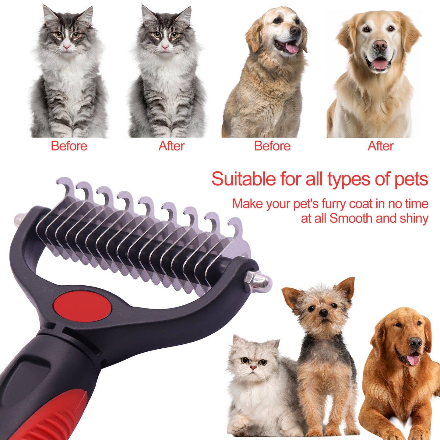 Royal Pets USA Dog Grooming Brush for Shedding 2-in1 Deshedding Tool & Undercoat Rake for Long and Short Hair Dogs with Double Coat - Dematting Comb and Pet Hair Deshedder, Life-Time Guarantee (Large)