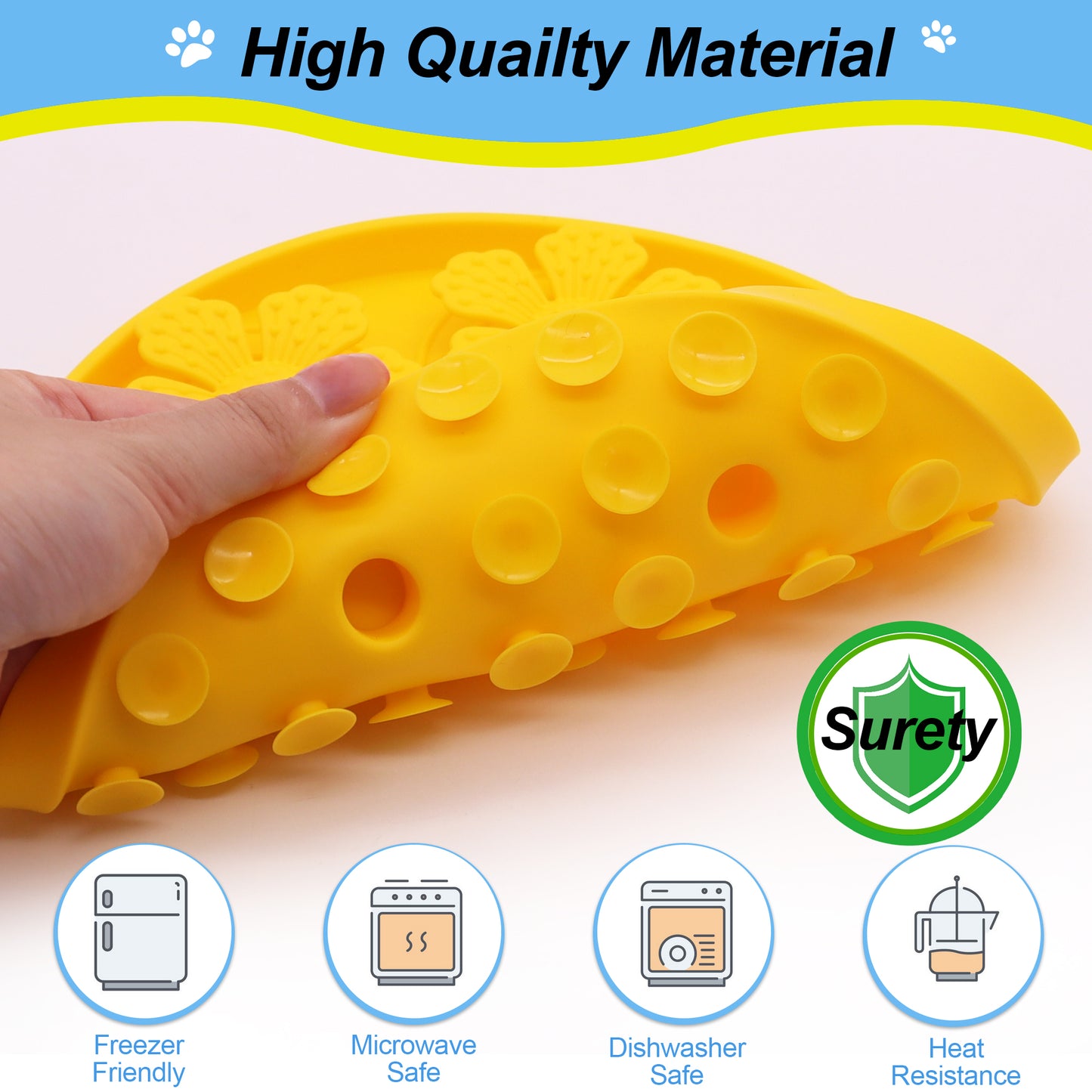 Royal Pets Silicone Pet Slow Feeding Lick Mat Round Yellow - Food Grade Safety