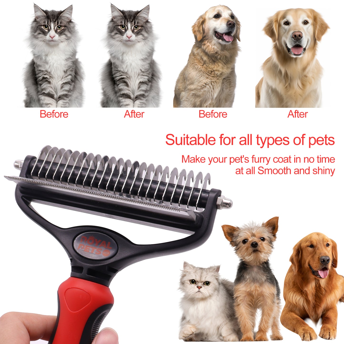 Royal Pets Dual Sided Dematting DeShedding Undercoat Rake Brush