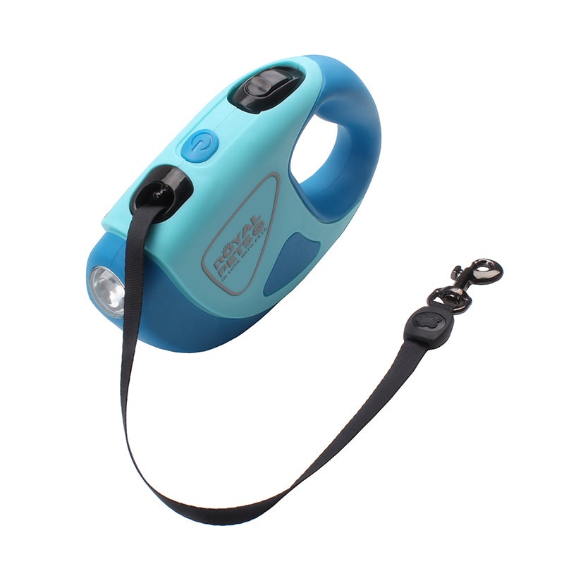 Royal Pets USA Retractable Dog Leash with Strong LED Flash-Light, Anti-Lock Mechanism, Tangle Free, Anti-Slip Comfort Grip, Dog Safety Walking Leash for Small, Medium & Large Breed (Blue, 16 Ft)