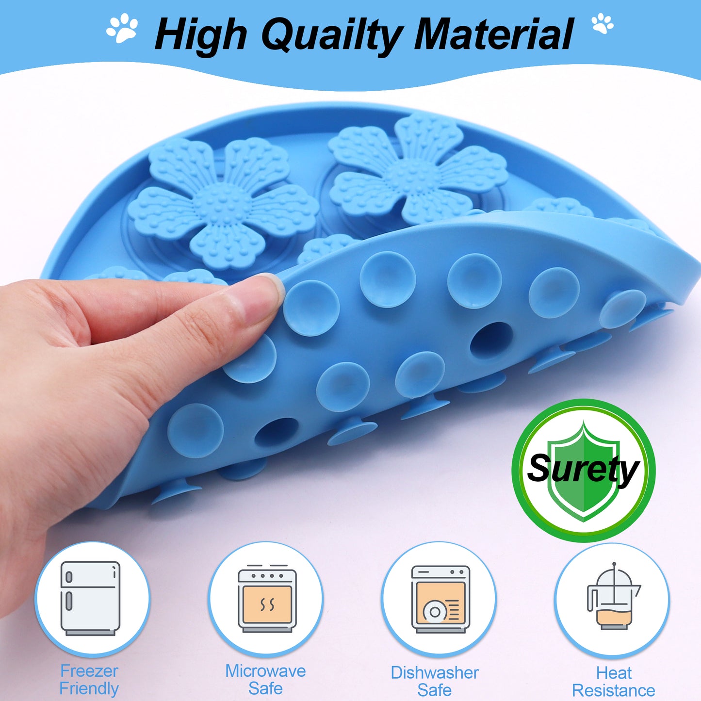 Royal Pets Silicone Pet Slow Feeding Lick Mat Round Blue- Food Grade Safety