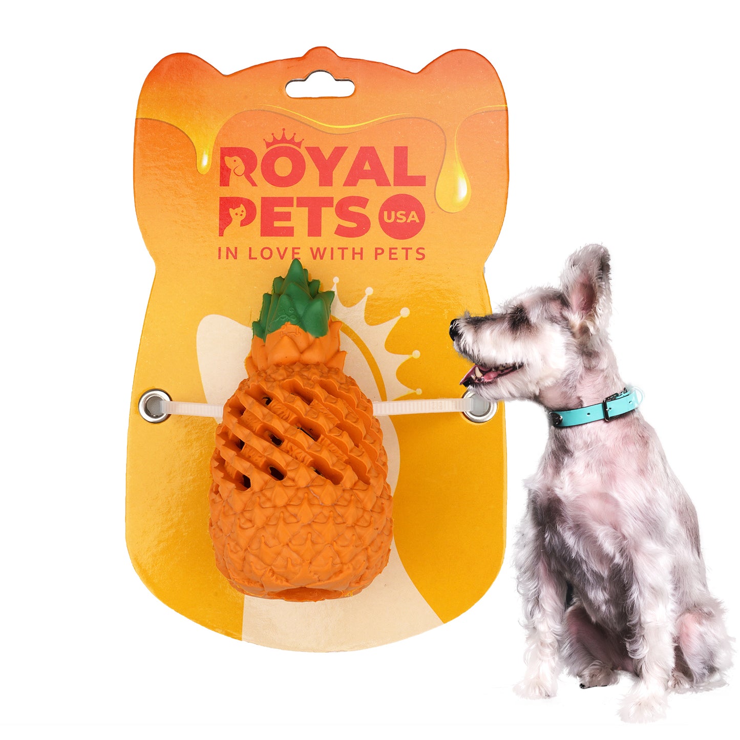 Royal Pets USA Indestructible, Durable & Tough Pineapple Dog Chew Toy for Aggressive Chewers, Slow Treat Dispensing Interactive Toys for S,M & L Breed - 100% NATURAL RUBBER -10000 BITES TESTED - UNIQUE DESIGN FOR ORAL CARE