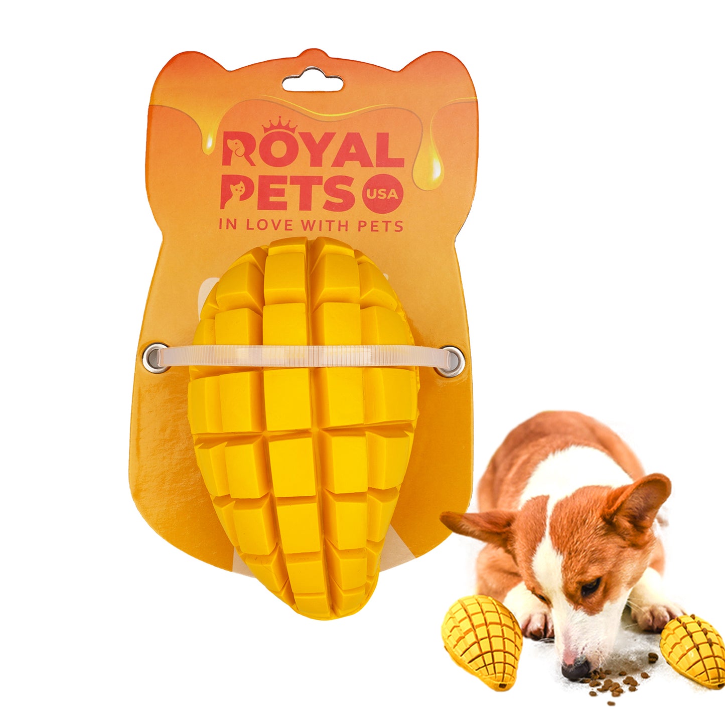ROYAL PETS USA Indestructible, Durable & Tough Mango Dog Chew Toy for Extreme Aggressive Chewers. Slow Treat Dispensing Interactive Toys for S ,M,L Breed - 100% NATURAL RUBBER -10000 BITES TESTED - UNIQUE DESIGN FOR ORAL CARE