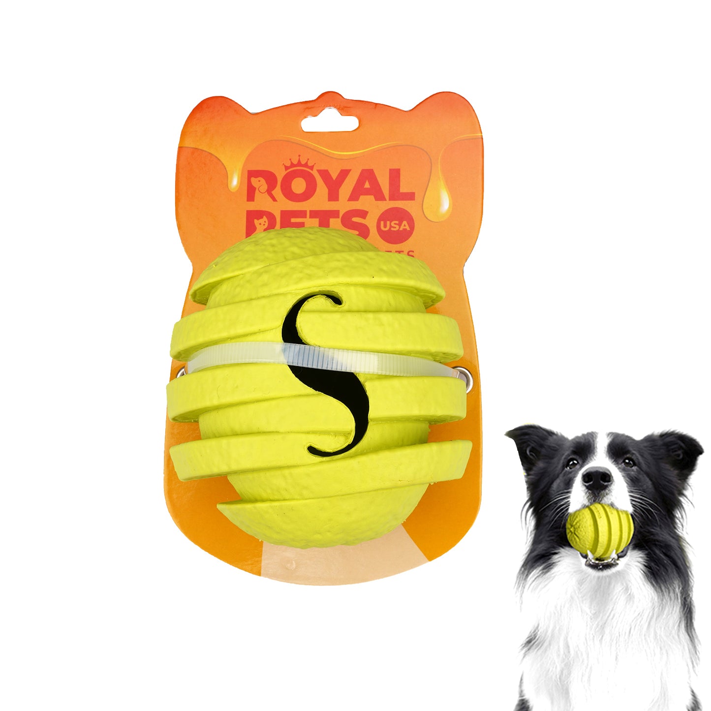 ROYAL PETS USA Indestructible, Durable & Tough Orange Dog Chew Toy for Aggressive Chewers. Slow Treat Dispensing Interactive Toys for S, M & L Breed -100% NATURAL RUBBER -10000 BITES TESTED - UNIQUE DESIGN FOR ORAL CARE