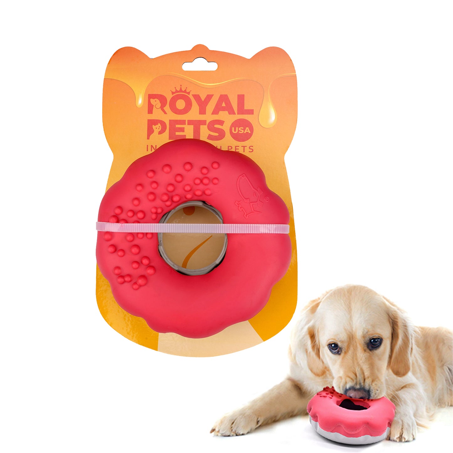 Royal Pets USA Indestructible, Durable & Tough Donut Dog Chew Toy for Aggressive Chewers. Slow Treat Dispensing Interactive Toys for S, M & L Breed-100% NATURAL RUBBER -10000 BITES TESTED - UNIQUE DESIGN FOR ORAL CARE