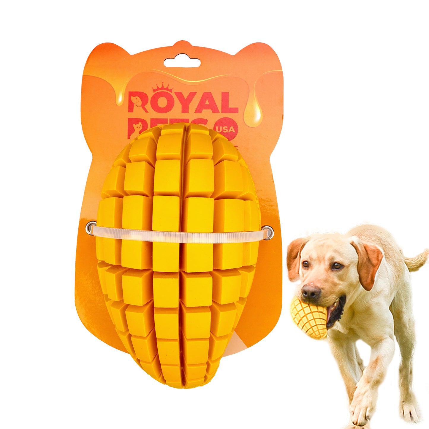 ROYAL PETS USA Indestructible, Durable & Tough Mango Dog Chew Toy for Extreme Aggressive Chewers. Slow Treat Dispensing Interactive Toys for S ,M,L Breed - 100% NATURAL RUBBER -10000 BITES TESTED - UNIQUE DESIGN FOR ORAL CARE