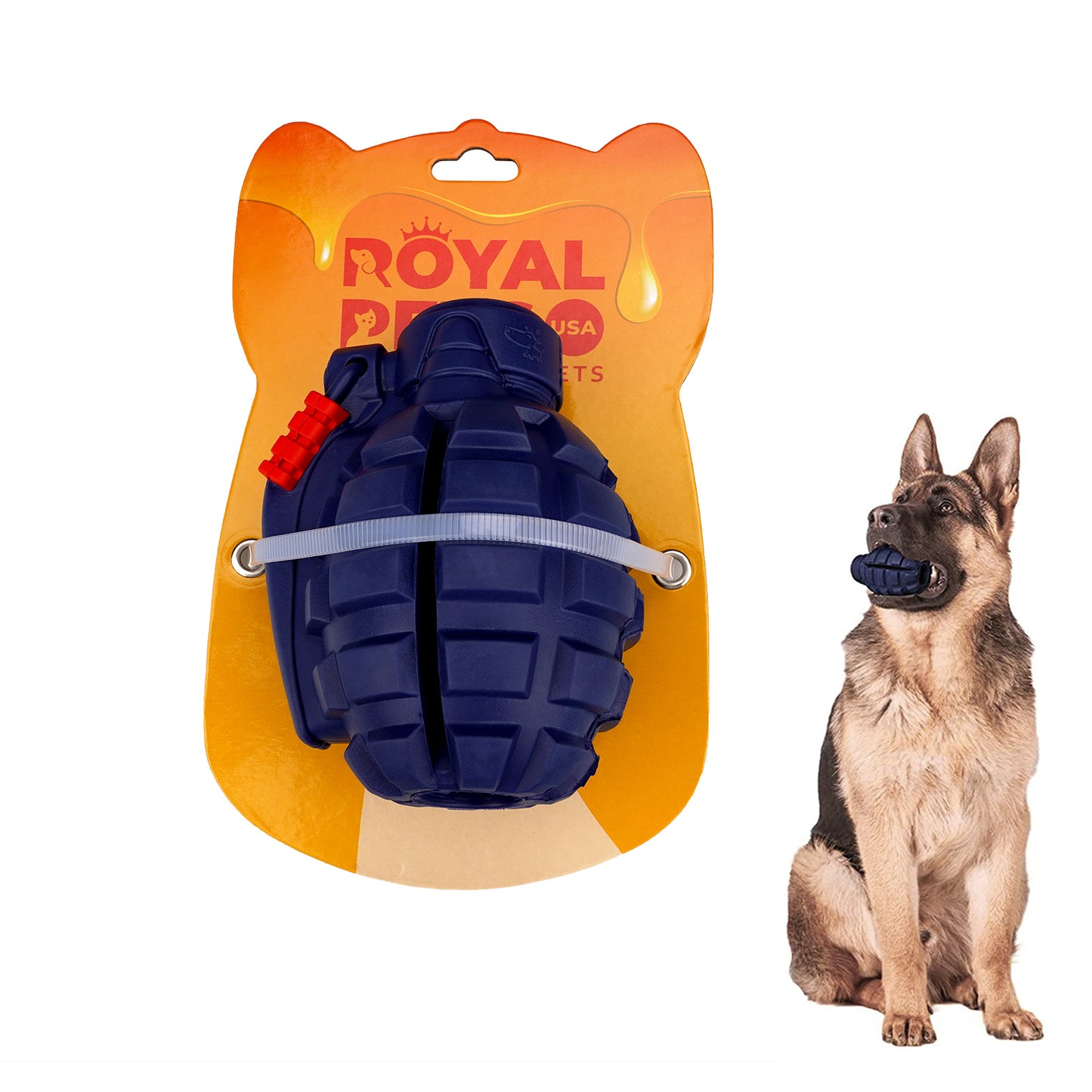 ROYAL PETS USA Indestructible, Durable & Tough Grenade Dog Chew Toy for Aggressive Chewers. Slow Treat Dispensing Interactive Toys for S, M & L Breed- 100% NATURAL RUBBER -10000 BITES TESTED - UNIQUE DESIGN FOR ORAL CARE