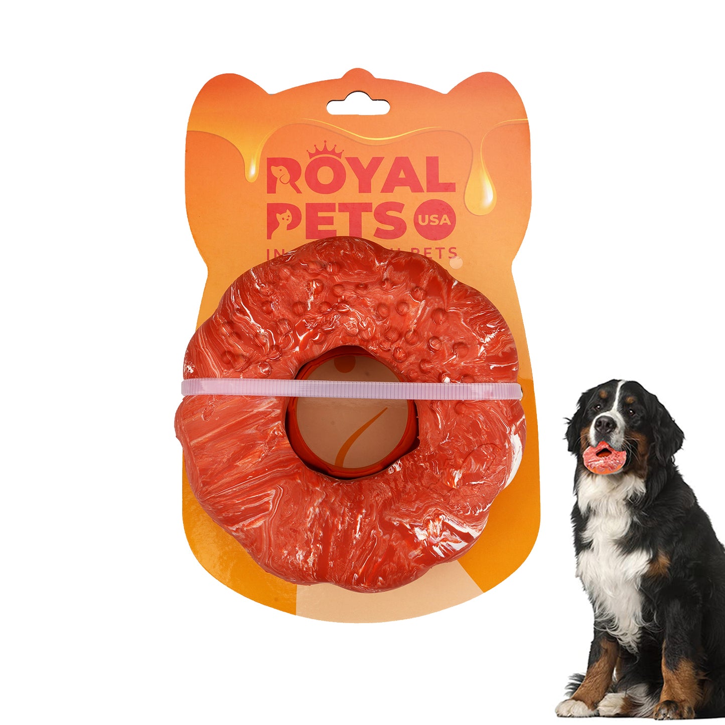 Royal Pets USA Indestructible, Durable & Tough Donut Dog Chew Toy for Aggressive Chewers. Slow Treat Dispensing Interactive Toys for S, M & L Breed-100% NATURAL RUBBER -10000 BITES TESTED - UNIQUE DESIGN FOR ORAL CARE