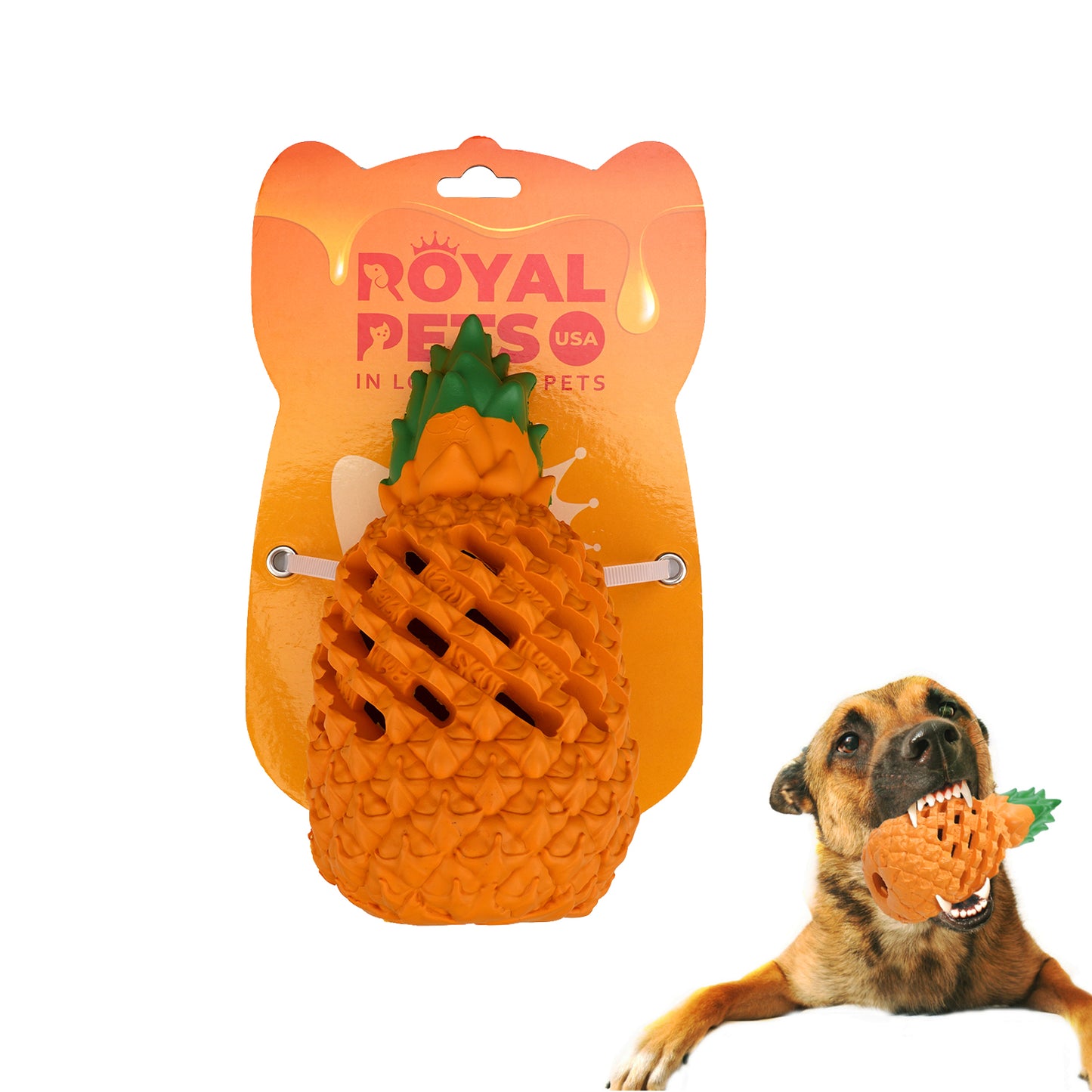 Royal Pets USA Indestructible, Durable & Tough Pineapple Dog Chew Toy for Aggressive Chewers, Slow Treat Dispensing Interactive Toys for S,M & L Breed - 100% NATURAL RUBBER -10000 BITES TESTED - UNIQUE DESIGN FOR ORAL CARE