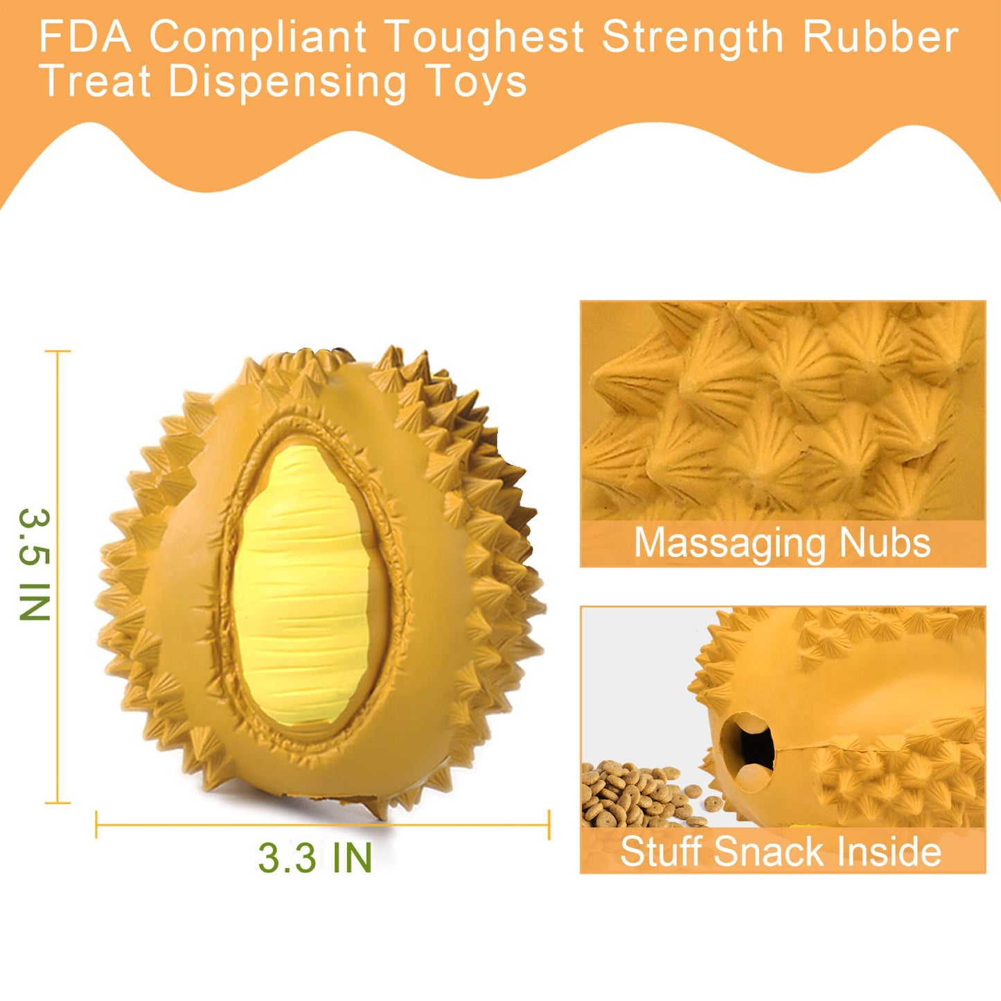 ROYAL PETS USA Indestructible, Durable & Tough Durian Dog Chew Toy for Aggressive Chewers. Slow Treat Dispensing Interactive Toys for S, M & L Breed - 100% NATURAL RUBBER -10000 BITES TESTED - UNIQUE DESIGN FOR ORAL CARE