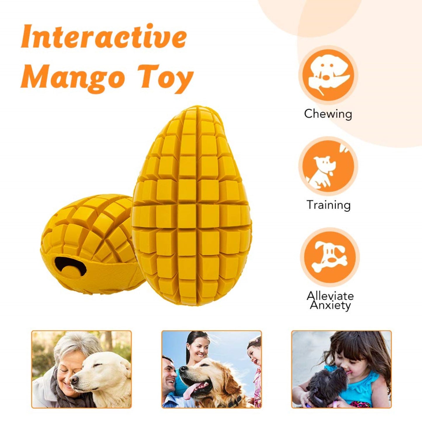 ROYAL PETS USA Indestructible, Durable & Tough Mango Dog Chew Toy for Extreme Aggressive Chewers. Slow Treat Dispensing Interactive Toys for S ,M,L Breed - 100% NATURAL RUBBER -10000 BITES TESTED - UNIQUE DESIGN FOR ORAL CARE