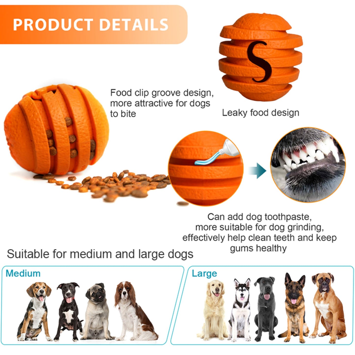 ROYAL PETS USA Indestructible, Durable & Tough Orange Dog Chew Toy for Aggressive Chewers. Slow Treat Dispensing Interactive Toys for S, M & L Breed -100% NATURAL RUBBER -10000 BITES TESTED - UNIQUE DESIGN FOR ORAL CARE